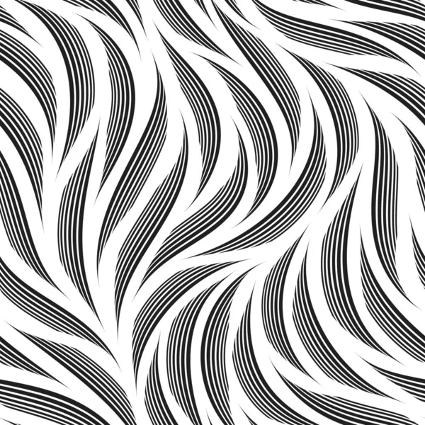 Patrón vectorial negro inconsútil de ondas y líneas delgadas lisas. Patrón lineal monocromático de rayas delgadas negras aisladas sobre fondo blanco. — Vector de stock