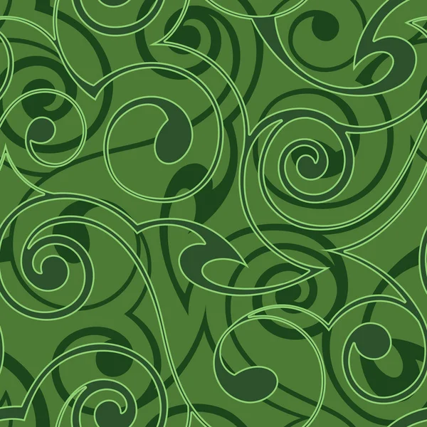Patrón Floral Verde Vector Inconsútil Espirales Formas Abstractas Textura Botánica — Vector de stock