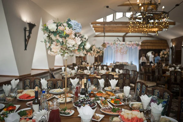 Salão Casamento Está Preparado Para Celebração — Fotografia de Stock