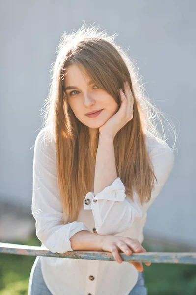 Sunny Light Portrait Beauty Long Hair — Stock Photo, Image