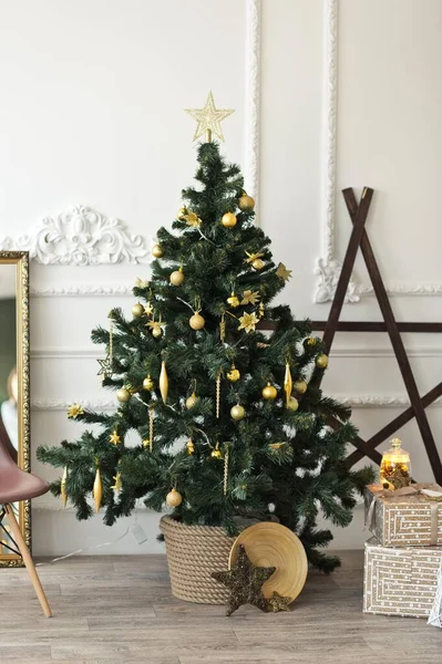 Een Rijk Huis Met Een Kerstboom Rechtenvrije Stockafbeeldingen