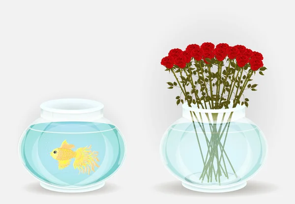 Ryby v akváriu a růže do vázy. — Stockový vektor