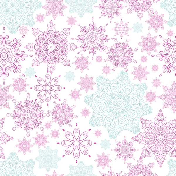 Sans couture à partir de flocons de neige rose et bleu . — Image vectorielle