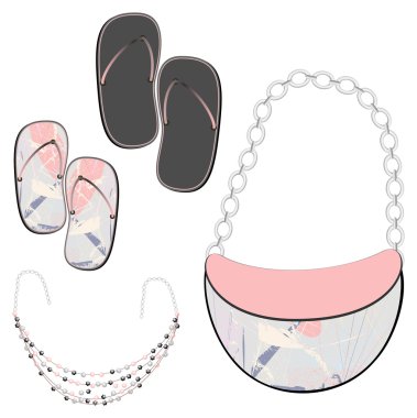 Shoes, handbags, jewelry, plus background. clipart