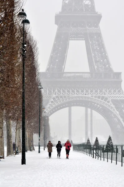 Torre Eiffel nella neve Foto Stock Royalty Free