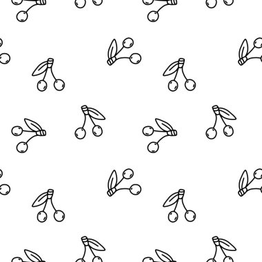 Kirazlı vektör deseni. Böğürtlenlerin karalama tarzında doğrusal çizimi. Çizim