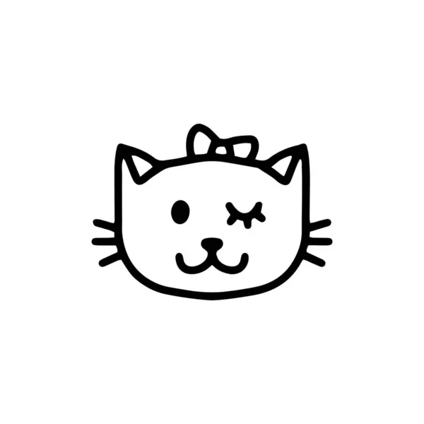 Vector Cat Face Linear Illustration Animal Bow Cartoon Style — Stock Vector