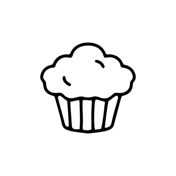 Cupcake ile vektör doğrusal çizim. Çizgi film tarzında fırında pişirilmiş ürünler.