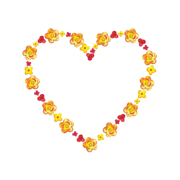 Сердечная Рама Акварельных Цветов Яркая Ботаническая Иллюстрация Цветами Листьями Ягодами — стоковое фото