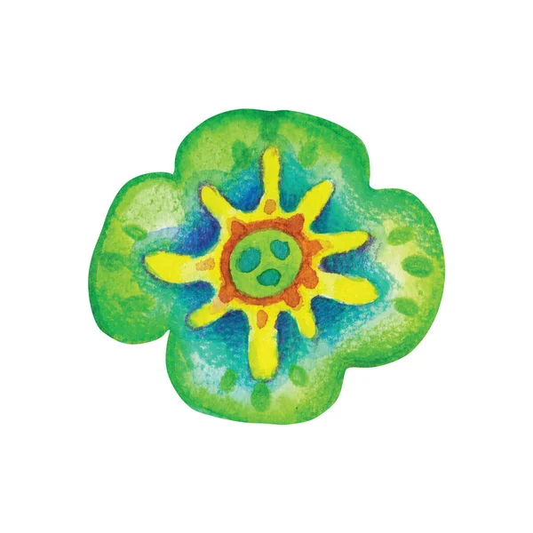 Illustration Une Fleur Verte Aquarelle Lumineuse Isolée Sur Fond Blanc — Photo