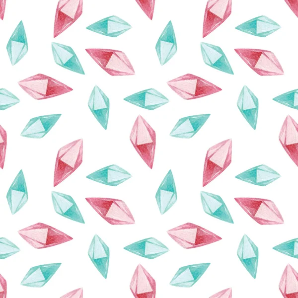 Patrón Acuarela Sin Costuras Con Cristales Color Rosa Turquesa Sobre — Foto de Stock
