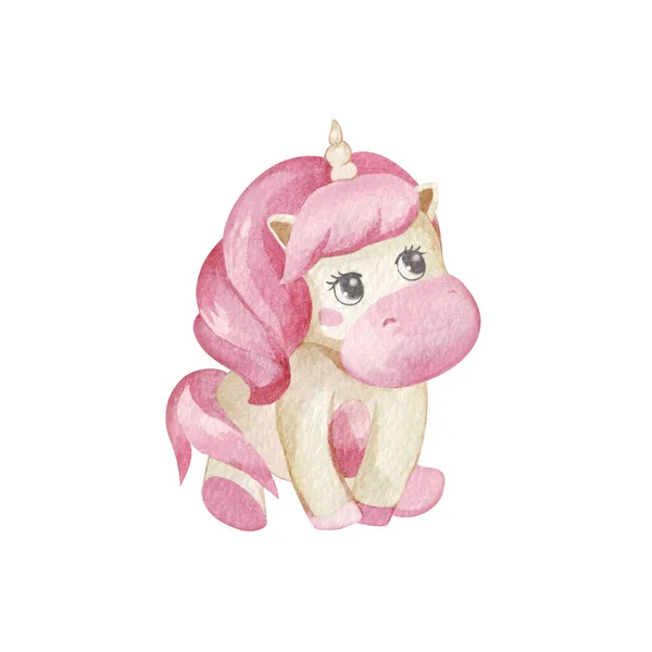 Watercolor unicorn illustration. Cute unicorn for girls. Print for nursery, design of textiles, paper, stickers on a white background in cartoon style