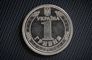 Ukrainian coin one hryvnia on a gray background