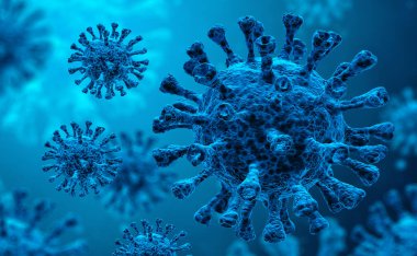 Coronavirus covid-19 mikroskop altında. Bilim salgını enfeksiyonu konsepti. 3 Boyutlu resimleme