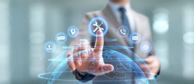 Sanal ekranda müşteri hizmetleri iş teknolojisi kavramını destekle