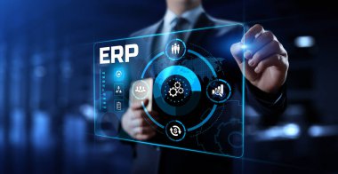 ERP Enterprise Resources planlama yazılım sistemi iş teknolojisi konsepti