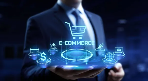 E-kereskedelem Online vásárlás Üzleti internet technológia koncepció — Stock Fotó