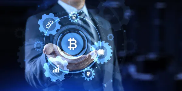 Bitcoin criptomoneda crecimiento bolsa comercio concepto de tecnología financiera — Foto de Stock