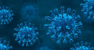 Coronavirus covid-19 mikroskop altında. Bilim salgını enfeksiyonu konsepti. 3 Boyutlu resimleme
