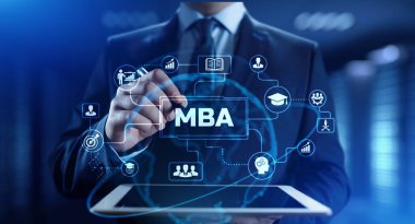 MBA işletme yönetimi öğrenme konsepti ekranda