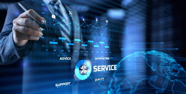 Conceito de suporte técnico de satisfação do cliente de serviço na tela virtual — Fotografia de Stock