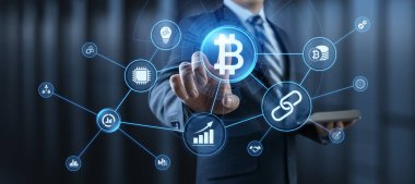 Bitcoin kripto büyüyen hisse senedi borsası finansal teknoloji kavramı