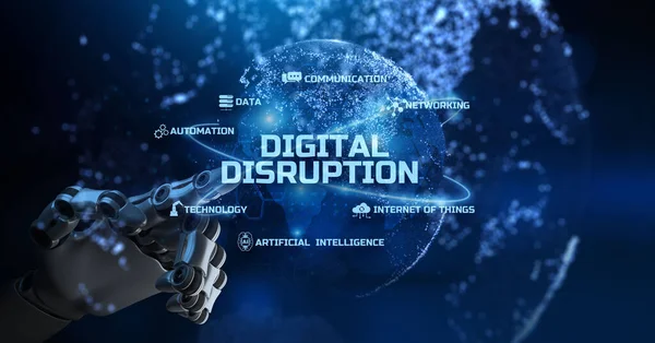 Digital disrupção digitalização inovação internet tecnologia conceito. braço robótico 3d renderização — Fotografia de Stock