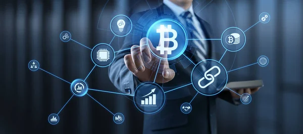 Bitcoin criptomoneda crecimiento bolsa comercio concepto de tecnología financiera — Foto de Stock