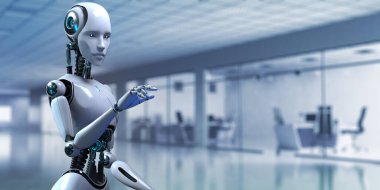 Robot Cyborg 3D görüntüleme. Yapay zeka makinesi öğrenmesi