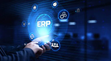 ERP Enterprise Resources planlama yazılım sistemi iş teknolojisi konsepti