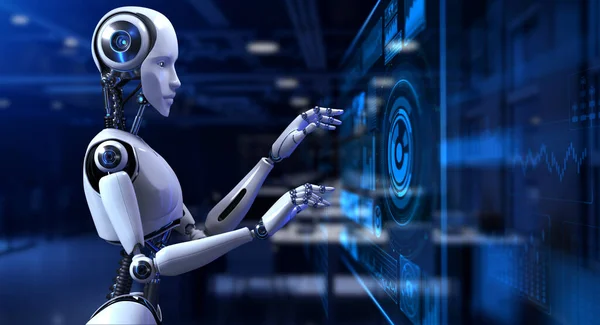Cyborg Roboter 3D-Renderer. Robotische Prozessautomatisierung RPA-Datenanalyse — Stockfoto