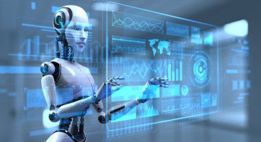 Cyborg Robot 3 boyutlu görüntüleme. Robotik işlem otomasyon RPA veri analizi