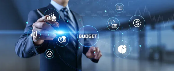 Planification budgétaire concept de financement des entreprises sur interface écran virtuel. — Photo