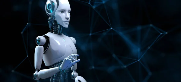Cyborg Robot 3D Render Plexus Hintergrund Robotik Prozessautomatisierung KI Datenanalyse lizenzfreie Stockfotos