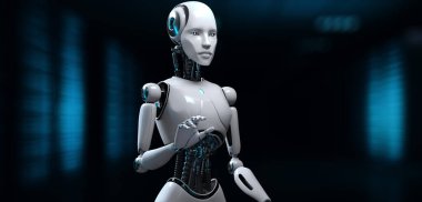 Cyborg Robot 3 boyutlu görüntüleme. RPA Robotik İşlem Otomasyon Yapay Zekası