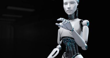 Robot Cyborg 3D görüntüleme. Yapay zeka makinesi öğrenmesi