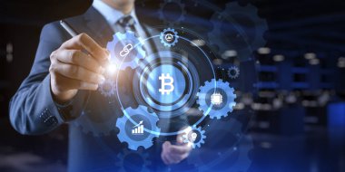 Bitcoin kripto büyüyen hisse senedi borsası finansal teknoloji kavramı