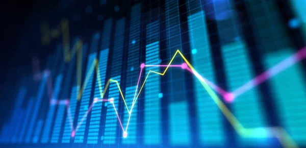 Finansal tablolar, sanal ekran üzerinde borsa veri analizi konsepti diyagramını oluşturur
