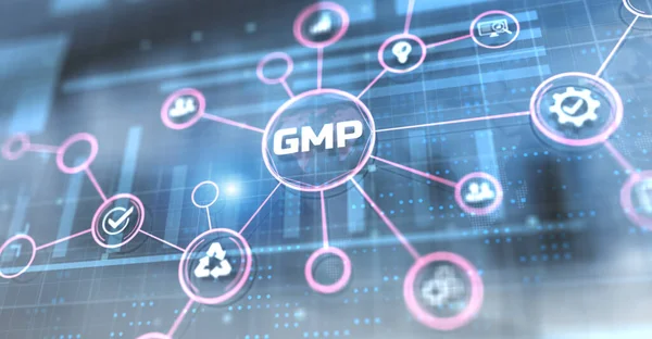 GMP Gute Herstellungspraxis Qualitätskontrolle Geschäftskonzept Stockbild
