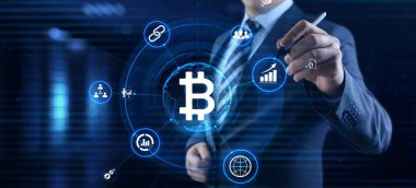 Bitcoin kripto büyüyen hisse senedi borsası finansal teknoloji kavramı