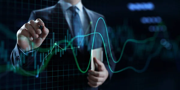 Gráficos financeiros diagrama análise de dados do mercado de ações. Empresário e painel virtual — Fotografia de Stock