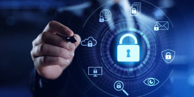 Siber Güvenlik Veri Koruma Bilgi Gizliliği Virüs savunma internet teknolojisi kavramı.