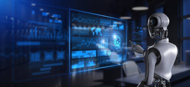 Cyborg Robot 3 boyutlu görüntüleme. Robotik işlem otomasyon RPA veri analizi