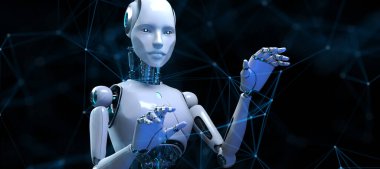 Cyborg Robot 3d pleksus arkaplan robot süreci otomasyon yapay zeka veri analizi