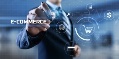 Ekranda e-ticaret çevrimiçi alışveriş teknolojisi kavramı