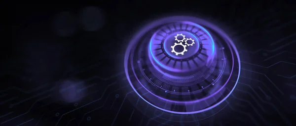 Gears cogwheels εικονίδιο αυτοματισμού καινοτομία έννοια της τεχνολογίας. Εικονικό κουμπί στην οθόνη — Φωτογραφία Αρχείου