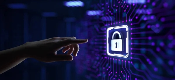 Kybernetická bezpečnost Ochrana údajů Koncept ochrany osobních údajů. Ruční stisknutí tlačítka — Stock fotografie