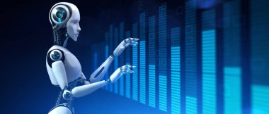 Robotik RPA büyük veri analizi otomasyon robot teknolojisi konsepti. 3d hazırlayıcı