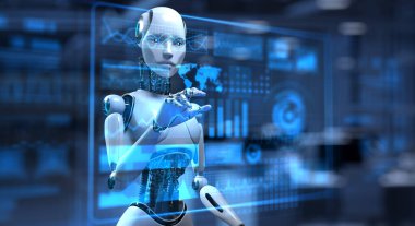 Cyborg Robot 3 boyutlu görüntüleme. Robotik işlem otomasyon RPA veri analizi