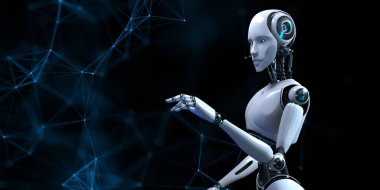 Cyborg Robot 3d pleksus arkaplan robot süreci otomasyon yapay zeka veri analizi